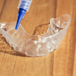 take-home teeth whitening trays in Sugar Land sitting on a countertop