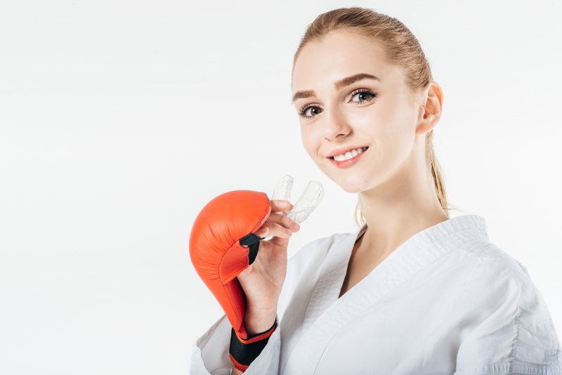 Woman wearing mouthguard